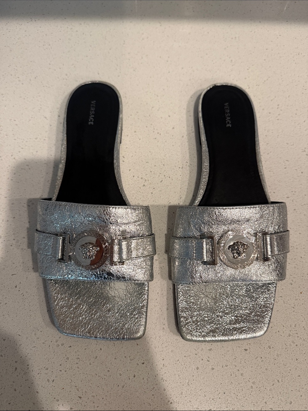 Versace Metallic Silver Medusa Logo Sandals - Picture 3 of 8